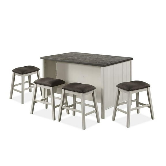 Furniture of America Ablania Wood 5-Piece Counter Dining Table Set in Off White