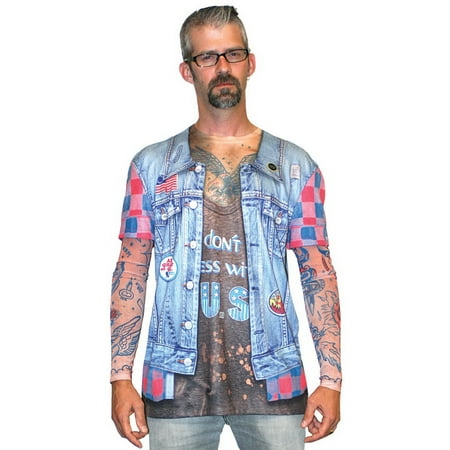 Faux Real F122023 Jean Jacket Tattoo with Mesh Sleeves Costume-S