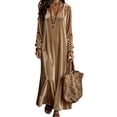 thumbnail image 2 of Women Fall Winter Velvet Scoop Crew Round Neck Maxi Dress Long Sleeve Loose Shift Solid Chic Elegant Casual Everyday Dress S, 2 of 7