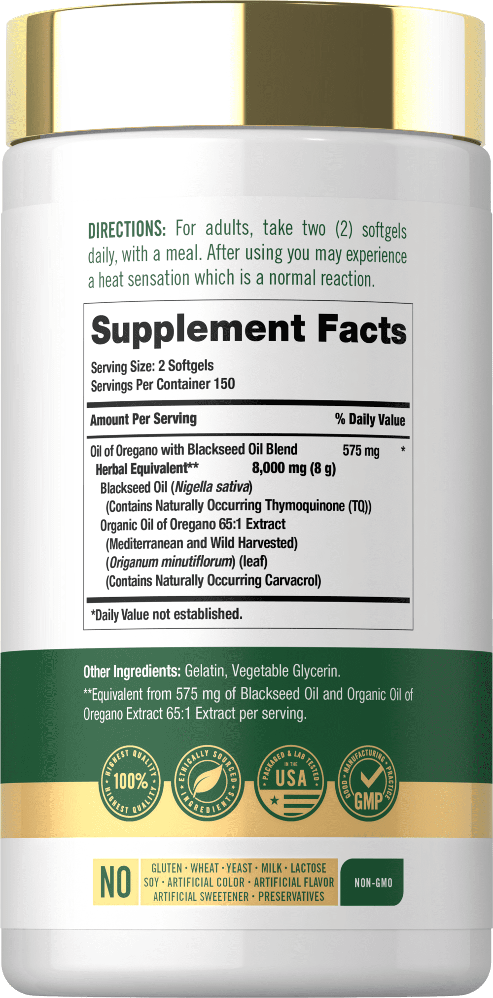 Oil of Oregano with Black Seed Oil | 8000mg | 300 Softgel Capsules | by Carlyle