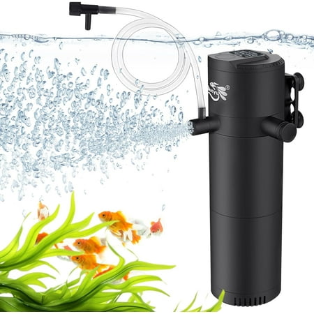 Aquarium Filter for 40-120 Gallon Tank, Fish Tank Filter with Wave-Maker Oxygenation Circulation, Adjustable Air Filter for Freshwater & Saltwater, 4 in 1 Submersible Filter (12W)