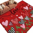 thumbnail image 2 of Red Love, Area Rug 5x7 FT, Non Slip Bedroom Throw Carpet, Spring Valentine's Plant Dots Lattice Stripe Washable Soft Floor Carpet Non-Shedding Rug for Dining Room Bedside Classroom Desk, 2 of 9