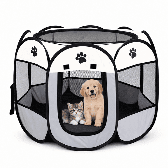 Kawiwi Portable Pet Playpen, Foldable Breathable Oxford Cloth Pet Tent, for Small Medium Dogs Cats Rabbits, Indoor Outdoor Travel Camping Use, Size M