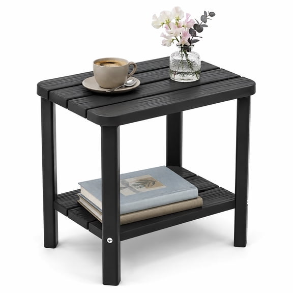 MINDYES Outdoor Side Table, Waterproof 2-Tier Patio End Tables Small Outdoor Table for Garden Patio Porch Backyard & Pool