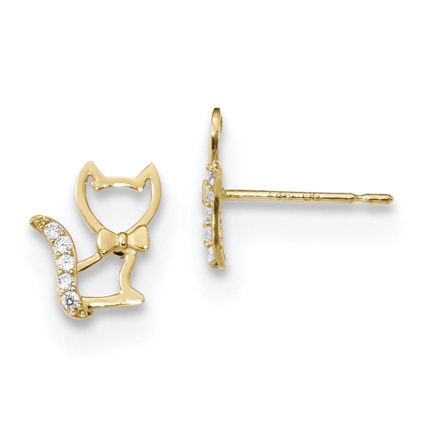 14k Yellow Gold Childrens Kitten Cat Cubic Zirconia Cz Tail