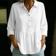 thumbnail image 5 of Neewe Womens Lapel 3/4 Sleeve Button Down Shirts Cotton Linen Tops Plain V Neck Casual Loose Fit Blouses, 5 of 5