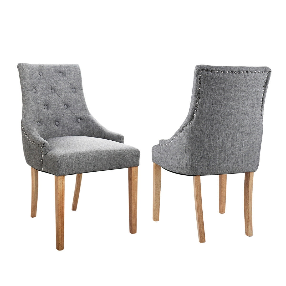 Kepooman Mid-century Dining Chairs Set of 2, Fabric Upholstery Tufted Buttons Dining Chairs for Kitchen - Gray Kepooman Mid-century Dining Chairs Set of 2, Fabric Upholstery Tufted Buttons Dining Chairs for Kitchen - Gray