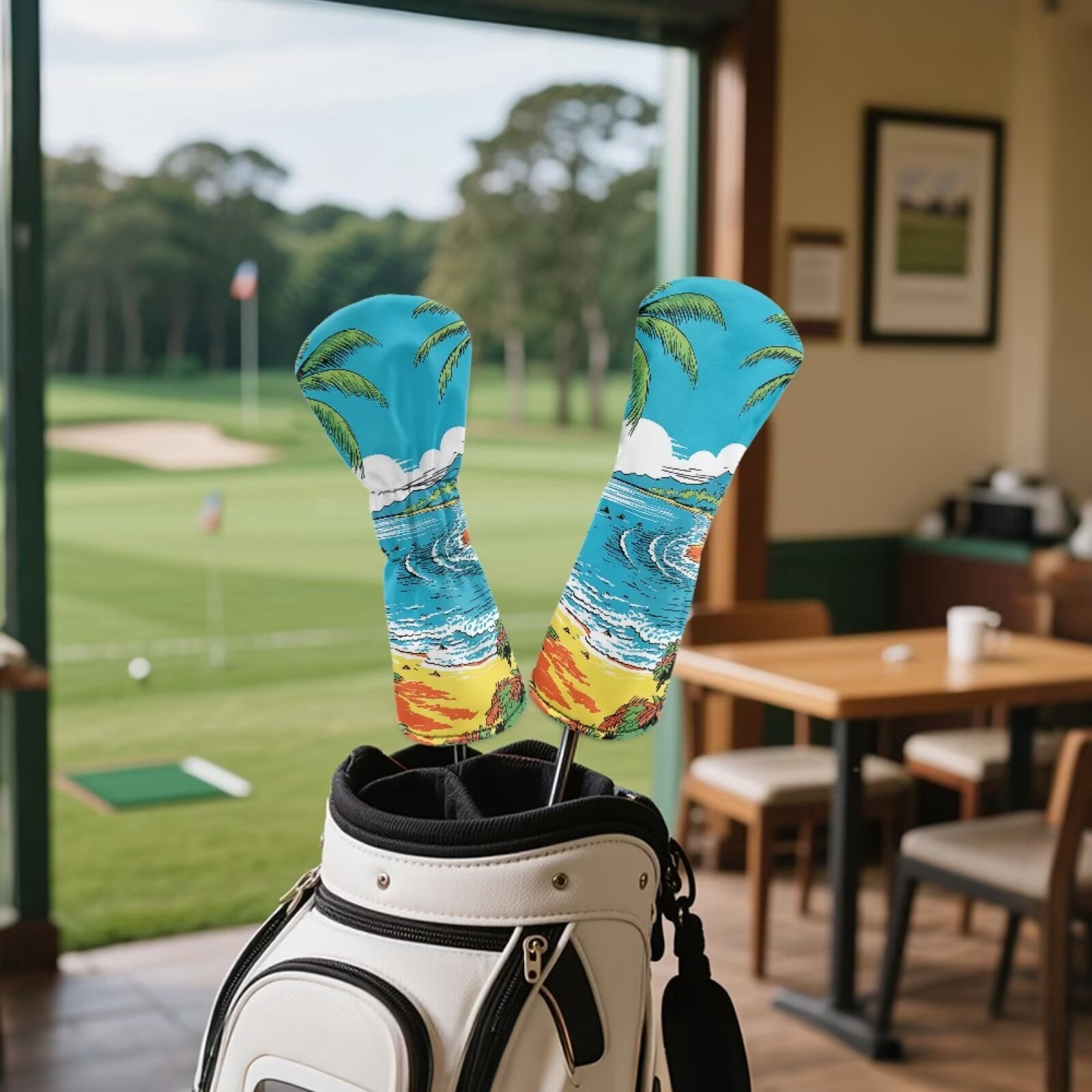 Uorisanigo Golf Club Head Covers Premium PU Leather Beach Coconut Tree Golf Driver/Fairway/Hybrid Club Covers, 3 PCS Headcovers Set Accessories Protection, Waterproof & Durable