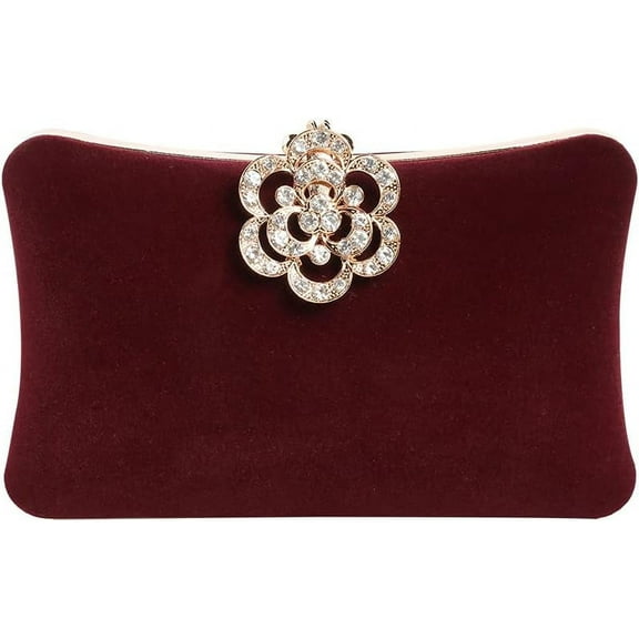 Velvet Evening Bags For Women With Flower Closure Rhinestone Crystal Embellished Clutch Purse For Party Wedding