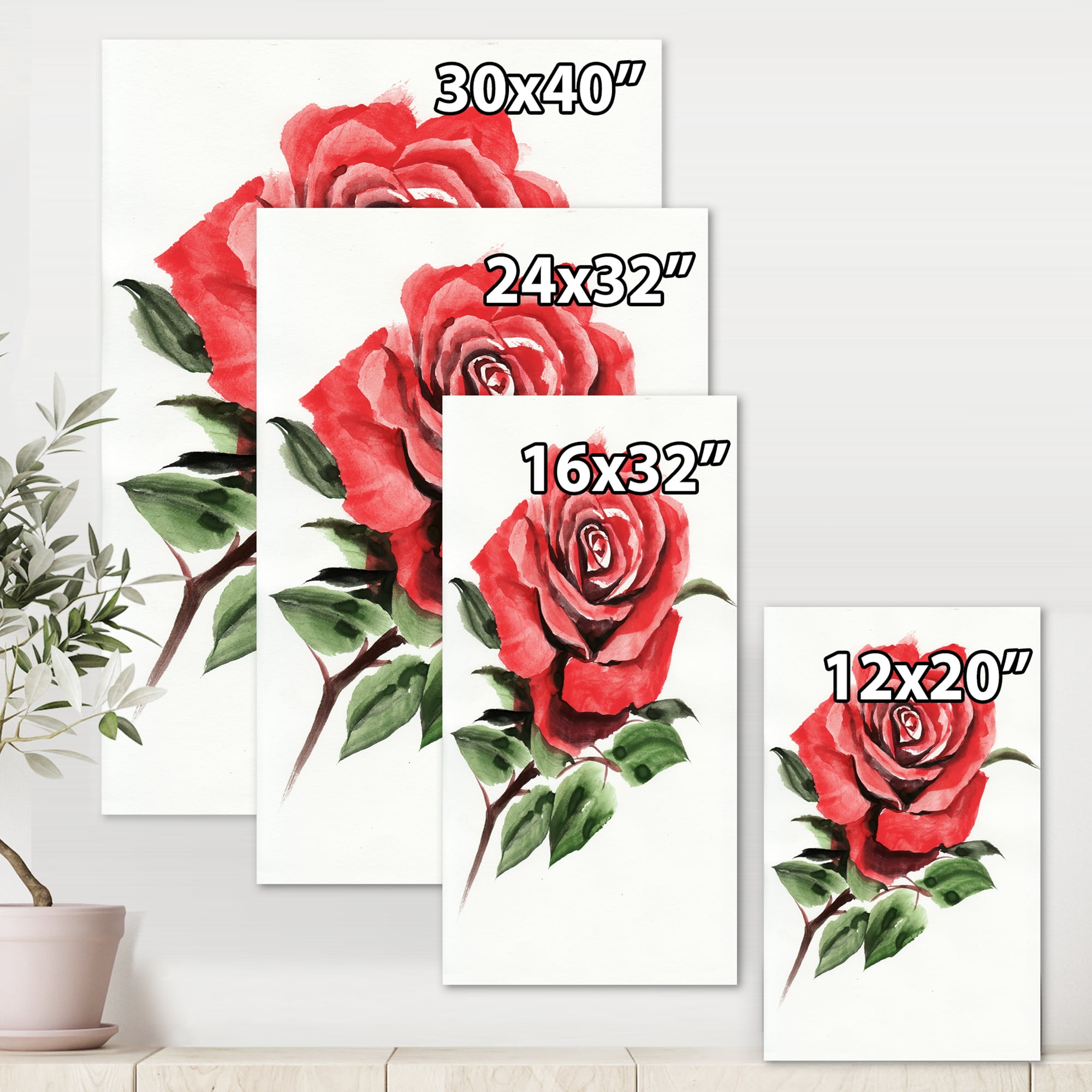 Designart ' Ancient Red Rose Flower III ' Traditional Canvas Wall Art Print