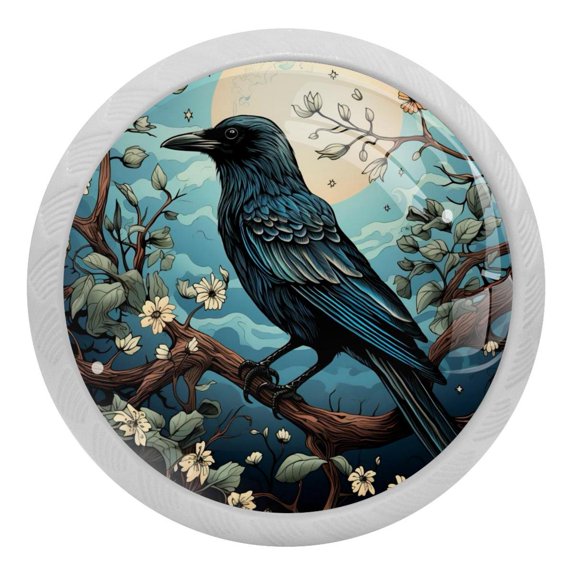 Crow Fluorescent Drawer Pulls: Round 4-Pack, Glow-in-the-Dark Knobs for Cabinets, Wardrobes, and Dressers - Furniture Decor with Dresser Handles, Pulls