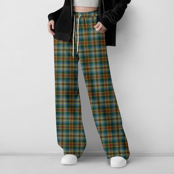 BRGZLK Girls Plaid Sweatpant Trendy Casual Comfy Wide Leg Drawstring Wear Outside Sweatpants with Pocket for Spring 2026 Army Green 5-6 Years