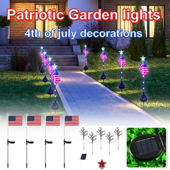 4th of July Decorations Solar Lights Outdoor American Flag Light Solar Powered Waterproof Garden Decor Floor Lamp Patriotic Independence Day Decor Outdoor for Yard Pathway by PALIFEUR