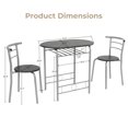 thumbnail image 3 of Ktaxon 3-Piece Modern Kitchen Dining Table Set for 2, Dining Room Round Table and Chair Set with Wine Rack, Black Wood & Silver, 3 of 7