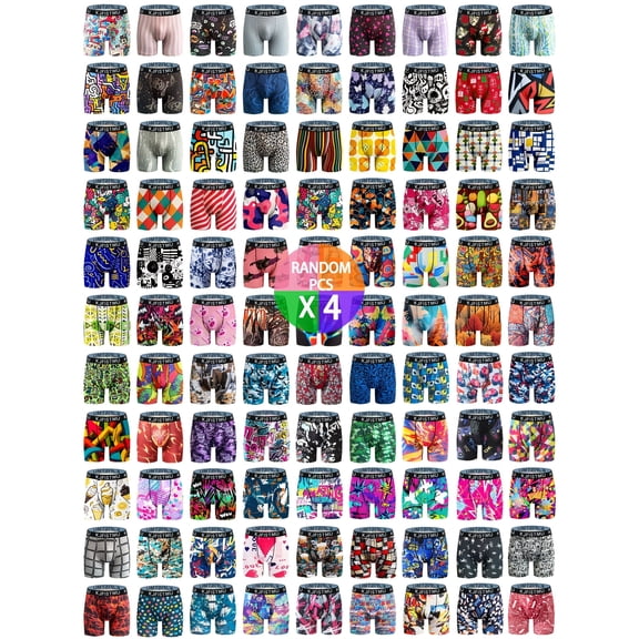 4 Pieces Of Random Printed Sets, Men's Stretchy Boxer Briefs, Soft And Comfortable Breathable Boxer Briefs, Striped/Camouflage/Tie-Dye/Minimalist Everyday Style Underwear, The Best Choice For Gifts F