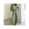 thumbnail image 2 of Zynoxe Women Suits 2 Piece Set with Pockets Classic Round Neck Long Sleeve Crop Sweatshirt & Drawstring Wide Leg Pants Suit Fashion Polka Dot Sweatsuit Set Vacation Outfits for Women Green 2XL, 2 of 8