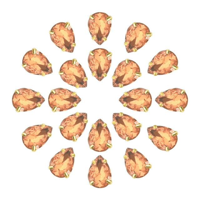 Unique Bargains 20Pack Teardrop Sew on Rhinestone - 14x10mm Glass Teardrop Crystal Rhinestones in Gold Prong Setting (Champagne)
