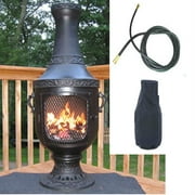 QBC Bundled Blue Rooster Venetian Chiminea with Propane Gas Kit, 20 ft Gas Line, and Free Cover Charcoal Color - Plus Free EGuide