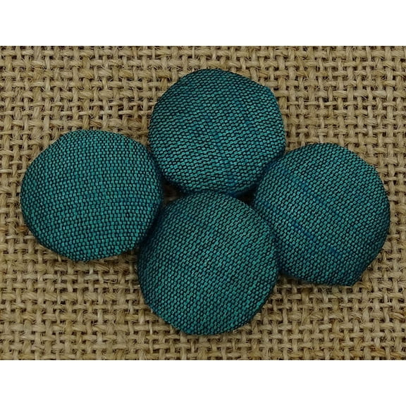 Decorative Round Teal Blue Dupion Poly Fabric Covered 2 Holes Buttons Scrapbooking Craft - Pack of 12 Pieces