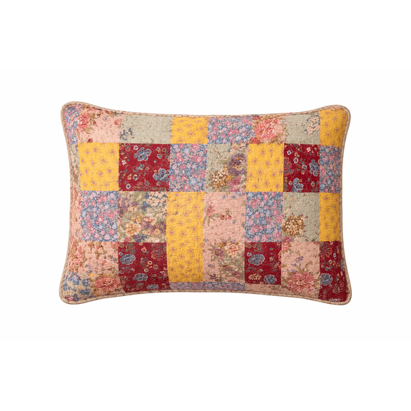 Floria Multicolor Patchwork Flowers 100% Cotton Standard Pillow Sham 20" x 26"