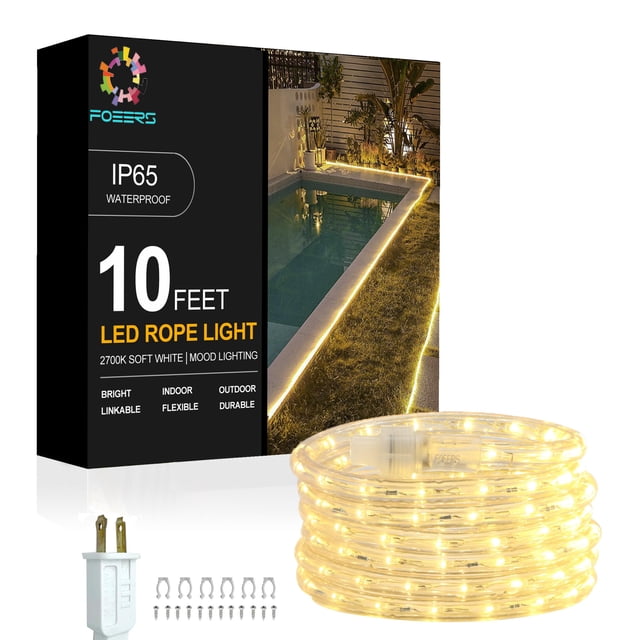 FOEERS Luces de cuerda de 10 pies para interiores, luces de tubo LED flexibles y conectables, luces de cuerda LED para exteriores para jardín, patio, porche, patio trasero, decoración navideña (blanco