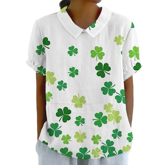 Pxiakgy Hot Sale Green St Patricks Day Shirt Women Summer Collar Printed Loose Casual Top Women's Short Sleeve T Shirt Irish Tee Tops Women's Summer Collar Printed Loose Casual Top