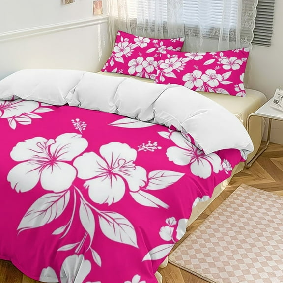 Hibiscus Floral Pink Pattern Bedding Set Duvet Cover Couple Bedclothes Pillowcase Customized Home Textiles Bed Set for Twin Size