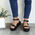 thumbnail image 4 of Vedolay Sandals for Women Casual Summer Sandals for Women Wedge Sandals Mid Heel Buckle Ankle Strap Wedge Platform Sandals,Black 7.5, 4 of 5