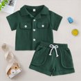 thumbnail image 2 of KPOPLK Summer Toddler Baby Boy Outfit Clothing Short Sleeve Cute Print Button Up Shirt Solid Shorts 2Pcs Clothes Set(12-18 Months,Green), 2 of 7