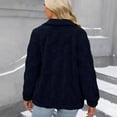 thumbnail image 4 of VISALY Women's Long Sleeve Full Zip Soft Warm Fleece Jacket Stand Up Collared Loose Solid Color Checkered Plush Cardigan Coat Soft Trendy Winter Coat Navy Xl, 4 of 5