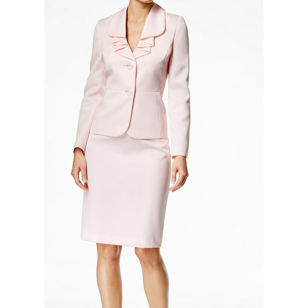 le suit new pink ruffle collar women's size 16w plus skirt suit set