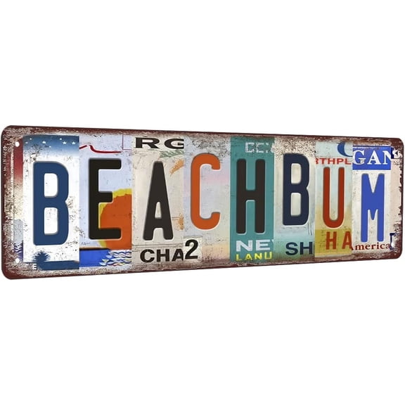 Vintage Beach Bum Metal Tin Signs Beach Room Decor Surfboard Wall Decor Surf Board Decor For Bedroom Beachy Room Decor Aesthetic Street Signs Home Wall Decor 16 X 4 Inches