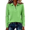 thumbnail image 2 of Polo Shirts For Women Long Sleeve Solid Color Collared Button Vintage Cute Fall Tops, 2XL, 2 of 5