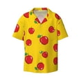 thumbnail image 5 of PAYOHTO Red Drawn Apples Yellow Background Mens Hawaiian Casual Short-sleeved Shirt Tropical Summer Beach Button Down Shirts, 5 of 7