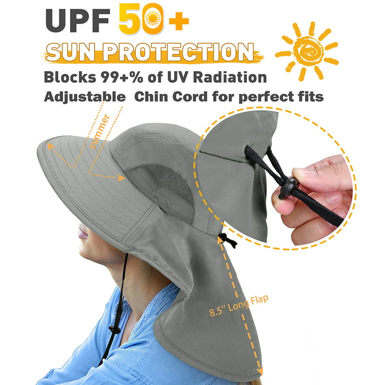 Womens Mens Sun Hat Rollable Upf 50+ Wide Brim Gardening Hat With Neck Flap  Khaki