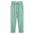 thumbnail image 2 of Tuphregyow Women's Capri Straight Leg Loose Pants New Style High Waist Lightweight Drawstring with Pockets Solid Trendy Breathable Classic Leisure Classy Relaxed Green M, 2 of 3