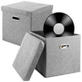 thumbnail image 1 of 2 PCS Vinyl Record Storage Boxes, 13 x 13 x 13 Inches Vinyl Record Storage Organizers for 50 Albums, Records Crate, LP Album Storage Holders, Fabric Storage Boxes with Lids for Moving, 1 of 5