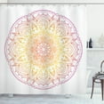 thumbnail image 1 of Rainbow Mandala Shower Curtain, Traditional Colorful Middle Eastern Design with Ombre Effect, Fabric Bathroom Set with Hooks, 69W X 84L Inches Extra Long, Violet Orange and Yellow, by Ambesonne, 1 of 3
