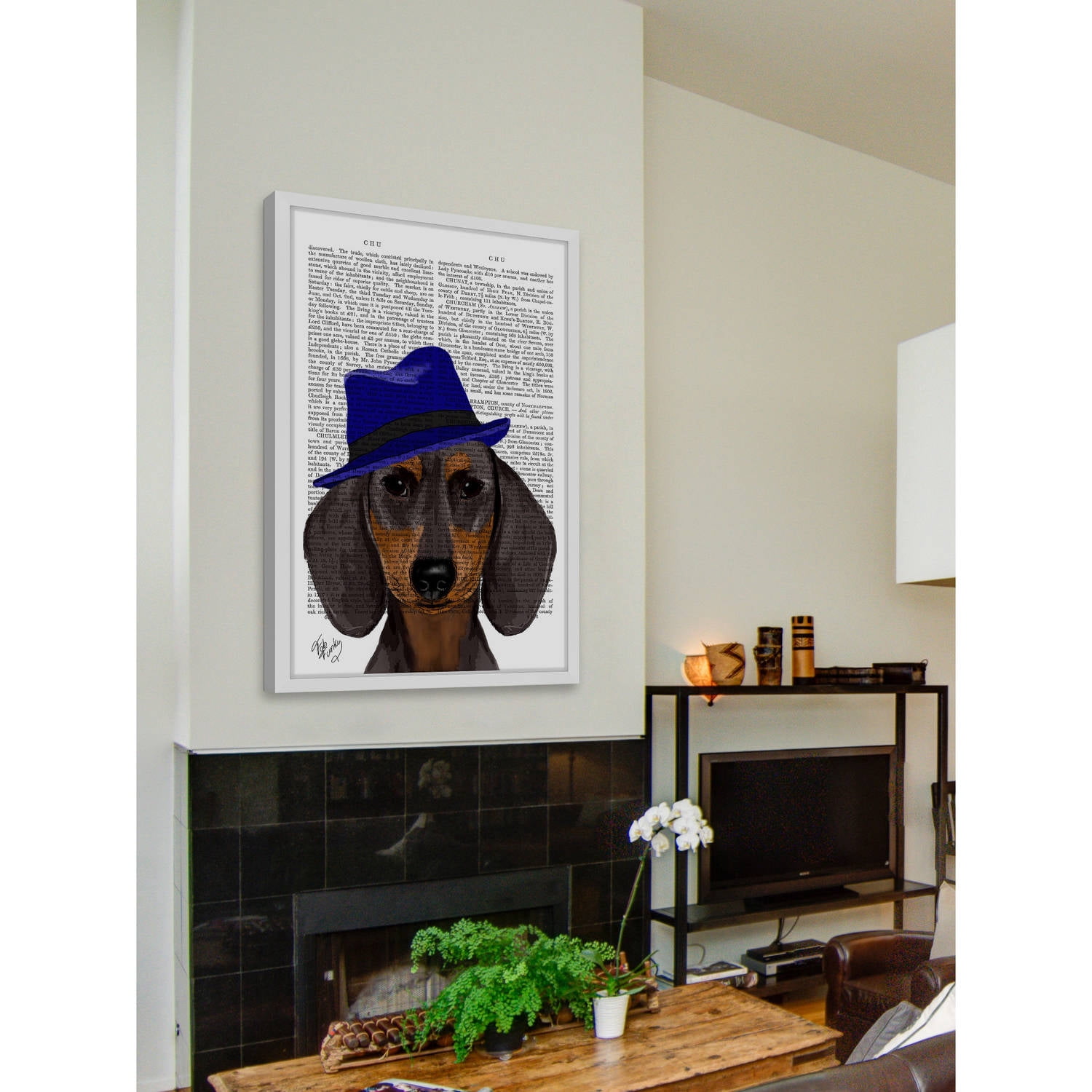 Marmont Hill "Dachshund with Blue Trilby" Framed Painting Print