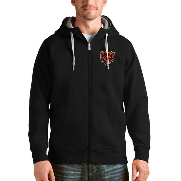 Men's Antigua Black Chicago Bears Victory Full-Zip Hoodie