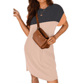 thumbnail image 3 of Fantaslook Summer Color Block Dresses for Women Crewneck Short Sleeve T shirts Dress Ribbed Dresses with Pockets, 3 of 8