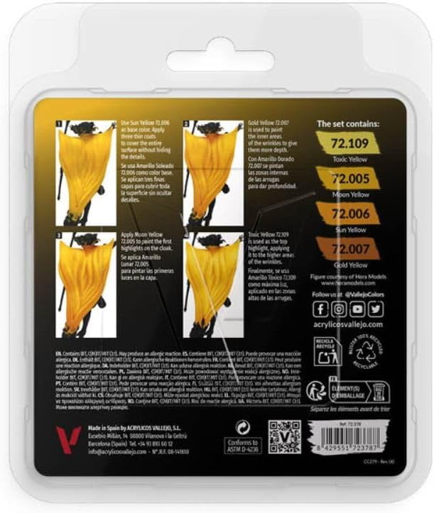 Vallejo Game Color Yellow Color Set,Professional Miniature Painting Set ,4×18ml