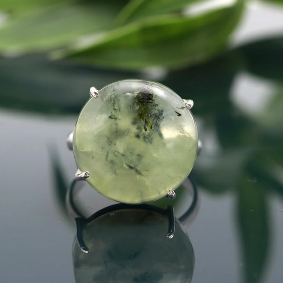 Prehnite Stone Ring-925 Sterling Silver Ring-Birthstone Ring-Statement Ring