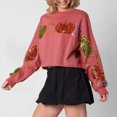 thumbnail image 4 of Uootdi Halloween Womens Tops Cropped Gift Long Sleeve Shirts for Women Sequin Pumpkin Casual Loose Short Pullover Shirt Tops, 4 of 9