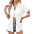 thumbnail image 3 of Fantaslook Womens Button Down Shirts Cotton Linen Short Sleeve Shirt Lapel Work Blouses Casual Summer Tops with Double Pockets, 3 of 11