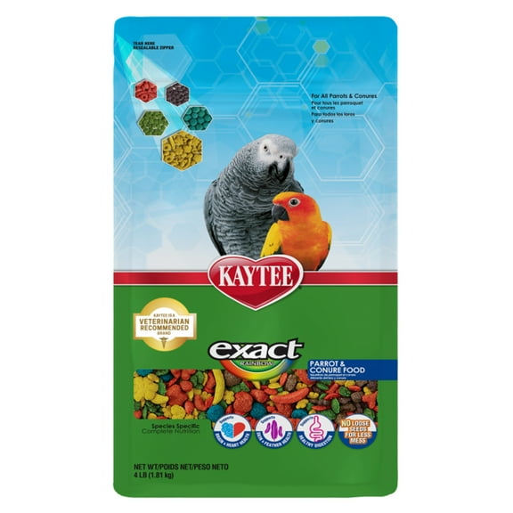 Kaytee Exact Rainbow Parrot & Conure, Pet Bird Food, 4 Pounds