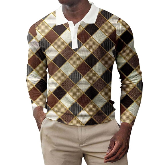 Vedolay Casual Polo Shirt for Men Plus Size Shirts Long Sleeve Casual Buttton Down Shirts Top Gold,XL
