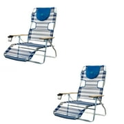 Ostrich 3-N-1 Aluminum Multi-Position Reclining Beach Chair, Striped (2 Pack)