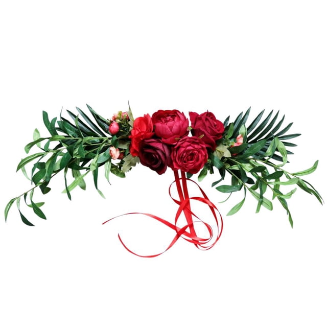 Romántica Decoración de Flores Artificial Colgar en Respaldo de Silla, Puerta, Pared Decoración para Bodas Rojo