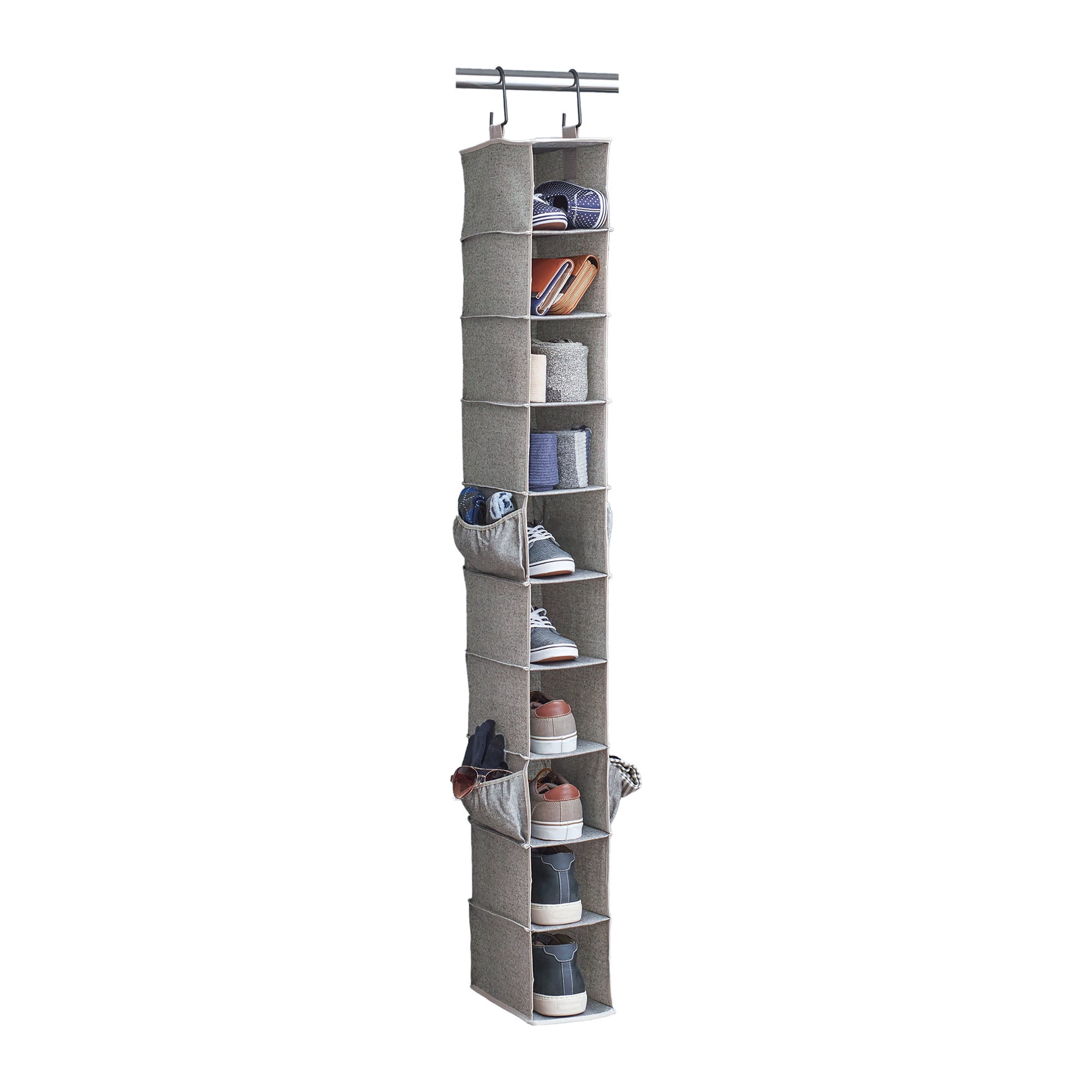 Better Homes & Gardens 10-Shelf Hanging Closet Organizer with Hooks, Gray